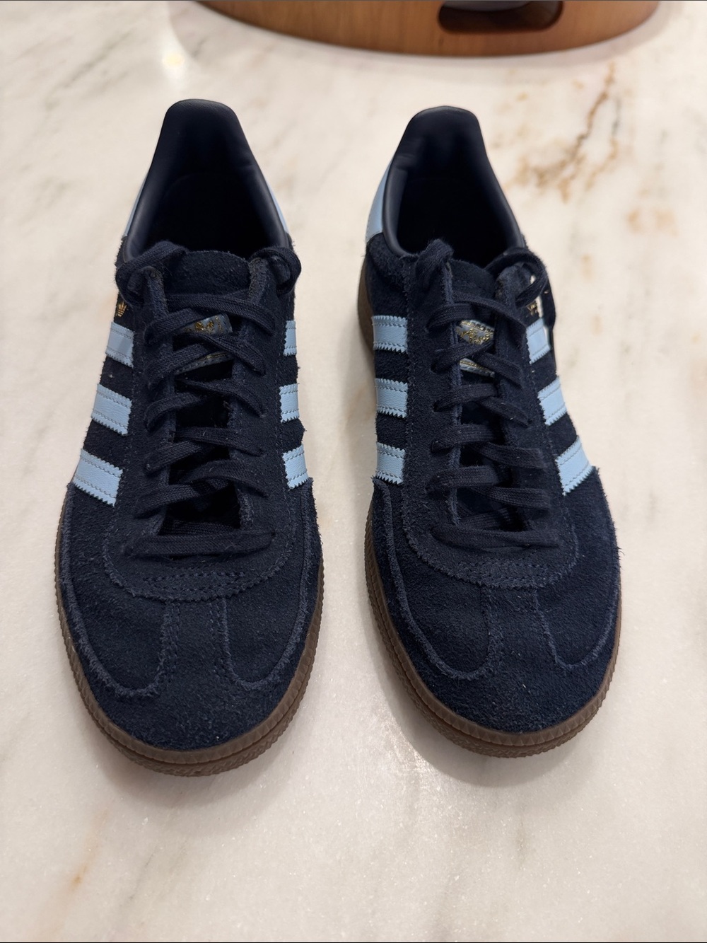 Adidas Samba Style Suede Sneakers in Navy with Light Blue Stripes